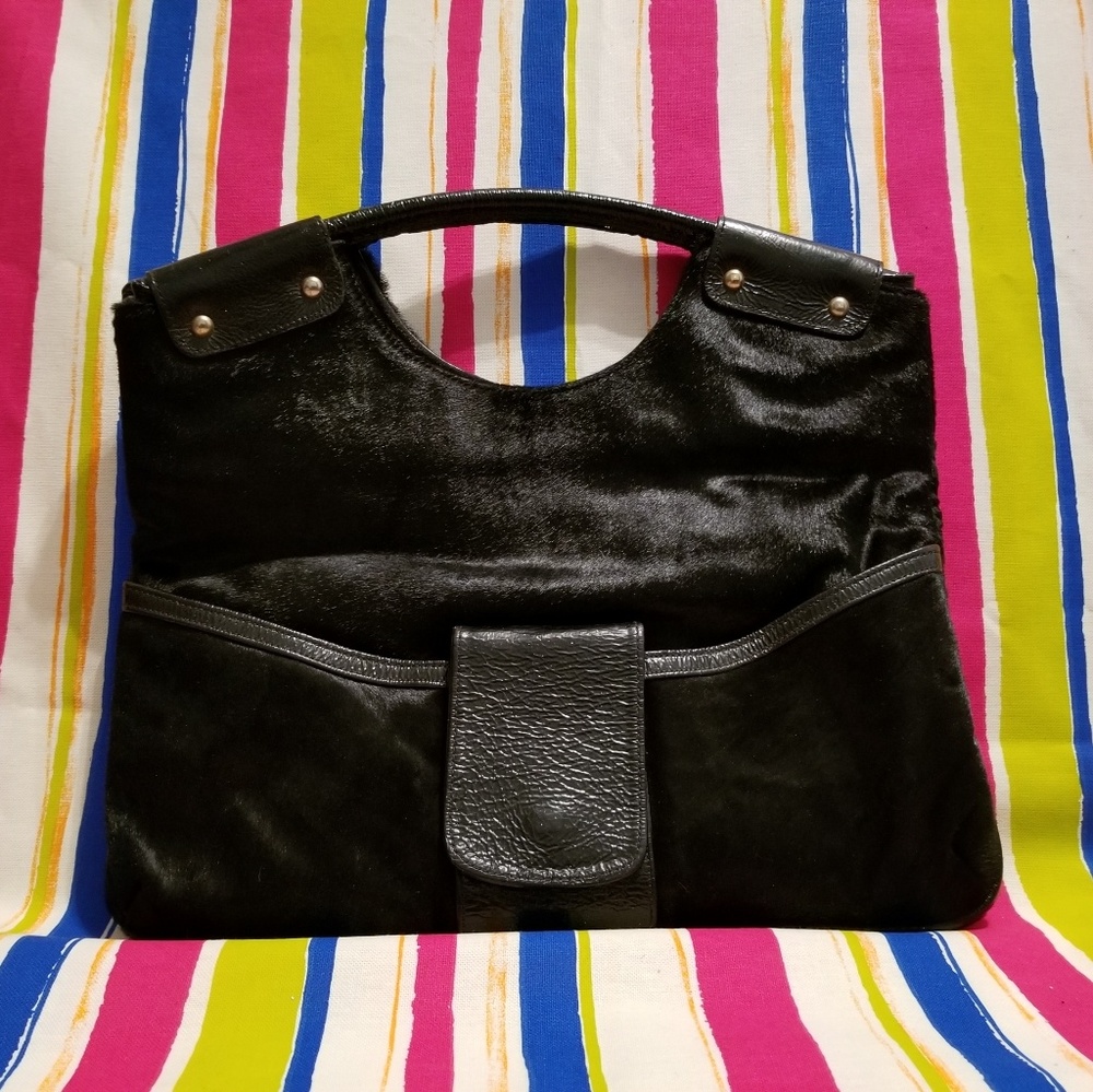 Lorelei Exotic Black Pony Hair and Patent Bag